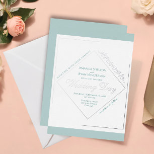 Invitation En Aluminium Élégant Ornement Turquoise Cadre Argent Mariage 