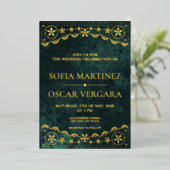 Invitation En Aluminium Élégant Papel Picado Emerald Green Mariage (Debout devant)