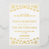 Invitation En Aluminium Elégant Papel Picado Mariage blanc et or (Recto)