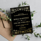 Invitation En Aluminium Elégant Papel Picado Noir et Or