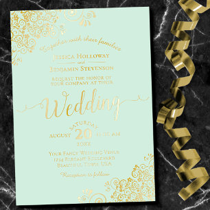 Invitation En Aluminium Élégant papier d'aluminium doré sur fond vert ment
