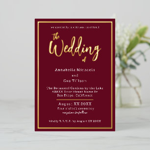 Invitation En Aluminium Élégant papier d'or sur mariage bordeaux