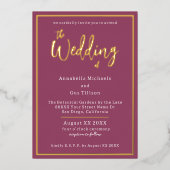 Invitation En Aluminium Élégant papier d'or sur mariage Fuchsia (Recto)