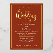 Invitation En Aluminium Élégant papier doré sur mariage en terre cuite (Recto)