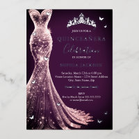 Élégant Papillon argenté rose pourpre Quinceanera