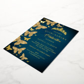 Invitation En Aluminium Élégant Papillon bleu or Quinceanera (Rotation)