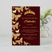 Invitation En Aluminium Élégant Papillon Bourgogne Or Quinceanera (Debout devant)