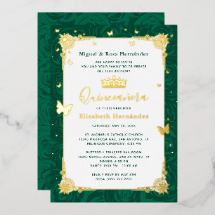 Invitation En Aluminium Élégant Papillon de Quinceañera Vert Émeraude