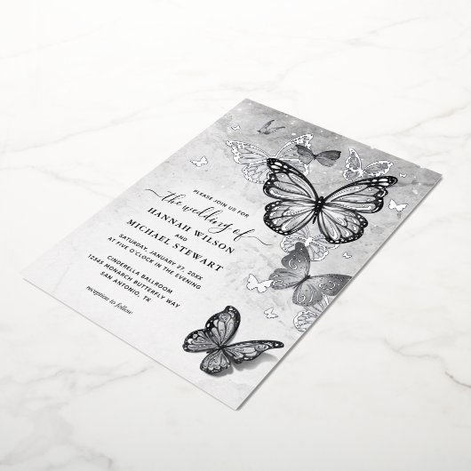 Invitation En Aluminium Élégant papillon Mariage Real Argent (Rotation)