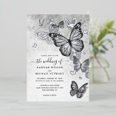 Invitation En Aluminium Élégant papillon Mariage Real Argent (Debout devant)