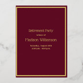 Invitation En Aluminium Élégant Parti de retraite Rouge VÉRITABLE Or (Verso)
