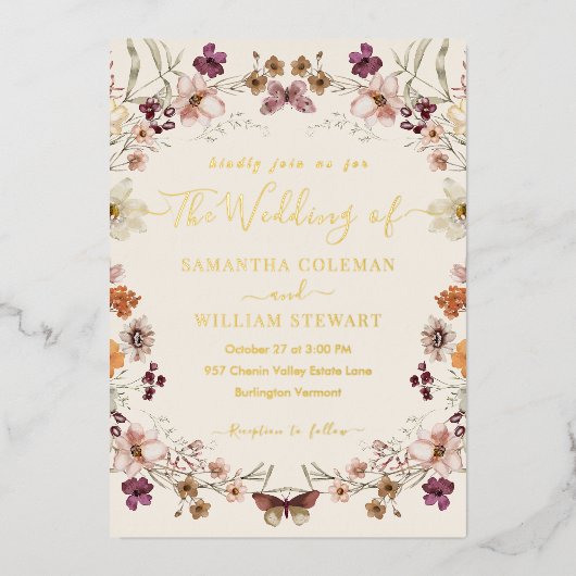 Invitation En Aluminium Elégant Pastel Boho Fleur sauvage moderne Mariage (Recto)