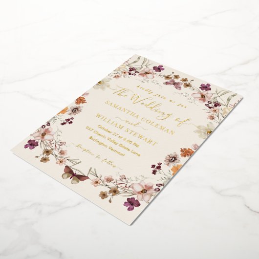 Invitation En Aluminium Elégant Pastel Boho Fleur sauvage moderne Mariage (Rotation)