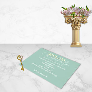 Invitation En Aluminium Élégant Pastel Vert feuille dorée Graduation