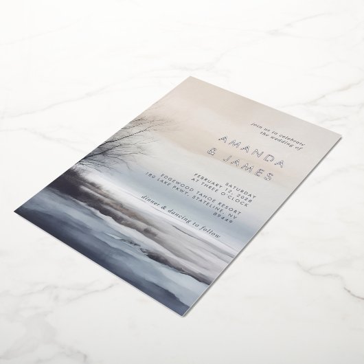 Invitation En Aluminium Elégant paysage Abstrait Pittoresque Mariage d'hiv (Rotation)