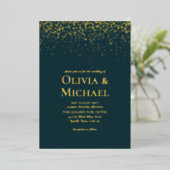 Invitation En Aluminium Elegant Peacock Green Blue Gold Foil Wedding (Debout devant)