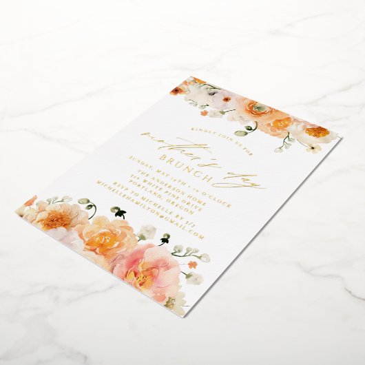 Invitation En Aluminium Élégant Pêcher Floral Fête des Mères Brunch (Rotation)