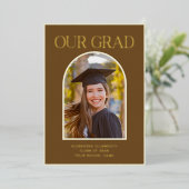 Invitation En Aluminium Elegant Photo Arch Graduation Brown Gold Foil Card (Debout devant)