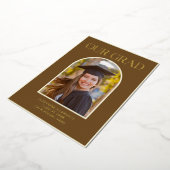 Invitation En Aluminium Elegant Photo Arch Graduation Brown Gold Foil Card (Rotation)