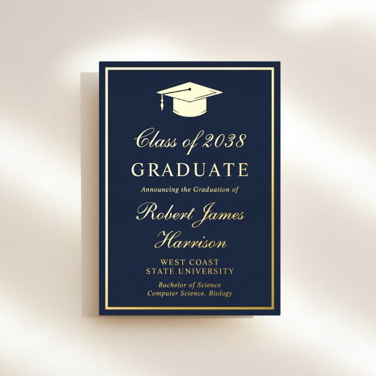 Invitation En Aluminium Elégant Photo Blue Graduation Party Gold
