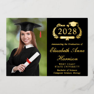 Invitation En Aluminium Elégant Photo College Black Graduation Party