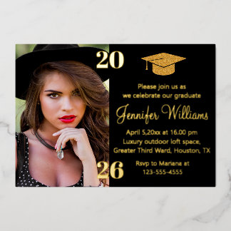 Invitation En Aluminium elegant photo graduation 2026 black & gold party 
