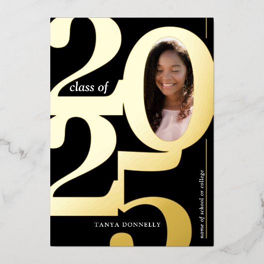 Invitation En Aluminium Elégant Photo Graduation Party Gold (Recto)