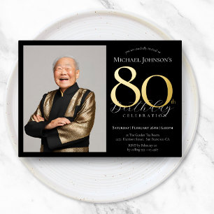 Invitation En Aluminium Élégant Photo Personnalisé Anniversaire 80 Ans Feu