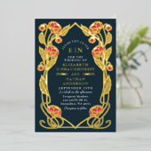 Invitation En Aluminium Elegant Pink Peony Art Nouveau Wedding All in One (Debout devant)