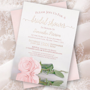 Invitation En Aluminium Elegant Pink Rose with Rose Gold Bridal Shower