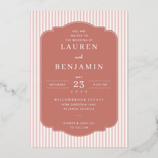 Invitation En Aluminium Elegant Pink Vintage Stripes (Recto)