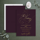 Invitation En Aluminium Élégant Plum or Moderne Calligraphie Mariage Foil