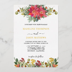 Invitation En Aluminium Élégant Poinsettia Baies de Houx Fleurs de Mariage