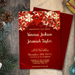 Invitation En Aluminium Élégant Poinsettia Noël Mariage d'hiver Or