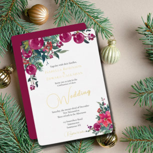 Invitation En Aluminium Élégant Poinsettia Rose Noël Fleurs Mariage