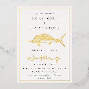 Invitation En Aluminium Élégant Poisson Mariage Vert Sauge Feuille D'or Ma