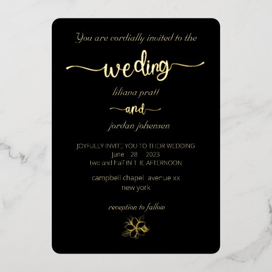 Invitation En Aluminium élégant Premium Real Gold Elegant Monogramme noir (Recto)