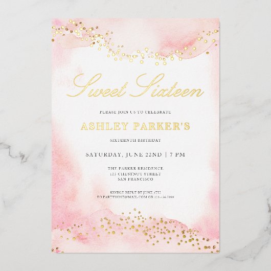 Invitation En Aluminium Élégant Pretty Rose Gold Parties scintillant Douce (Recto)