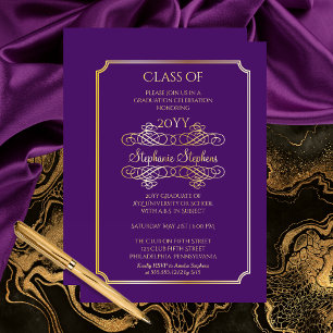 Invitation En Aluminium Élégant Purple University Graduation Party Gold