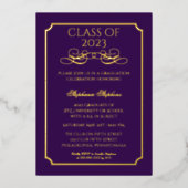 Invitation En Aluminium Élégant Purple University Graduation Party Gold (Recto)