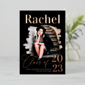 Invitation En Aluminium Élégant Real Rose Gold Classe de diplôme (Debout devant)