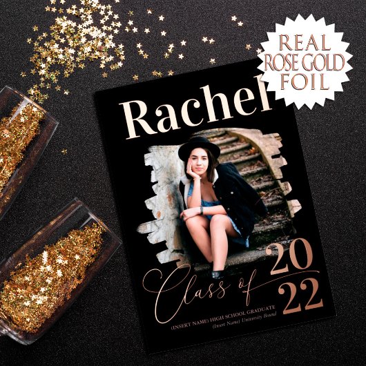 Invitation En Aluminium Élégant Real Rose Gold Classe de diplôme