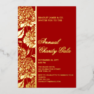 Invitation En Aluminium Élégant Red Botanical Charity Event Gala Party