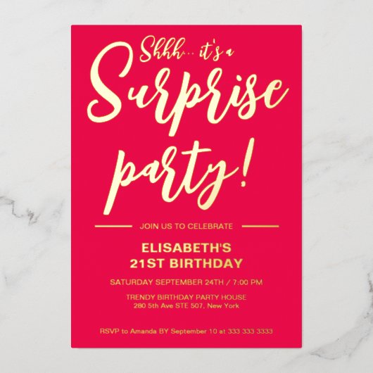 Invitation En Aluminium Elégant Red&Gold 21e anniversaire surprenant (Recto)