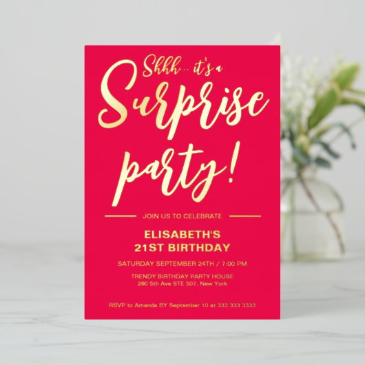 Invitation En Aluminium Elégant Red&Gold 21e anniversaire surprenant (Debout devant)