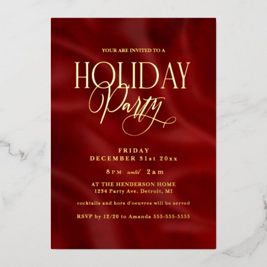 Invitation En Aluminium Elegant Red Holiday Party (Recto)
