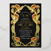 Invitation En Aluminium Elegant Red Peony Art Nouveau Wedding All in One (Recto)