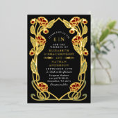 Invitation En Aluminium Elegant Red Peony Art Nouveau Wedding All in One (Debout devant)