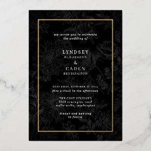 Invitation En Aluminium Élégant Romantique Floral Black Mariage Gold