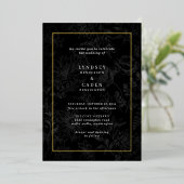 Invitation En Aluminium Élégant Romantique Floral Black Mariage Gold (Debout devant)